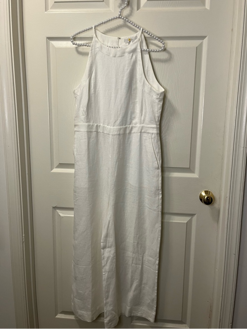 Boden Women’s White Linen Halter neck Wide Leg Jumpsuit. Size 8R NWT. Classic